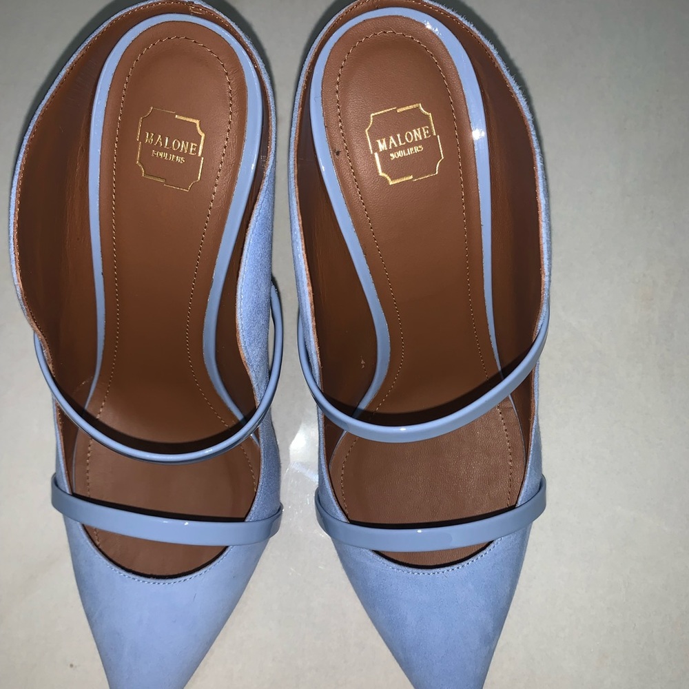 Malone Souliers baby blue suede pumps, size 38